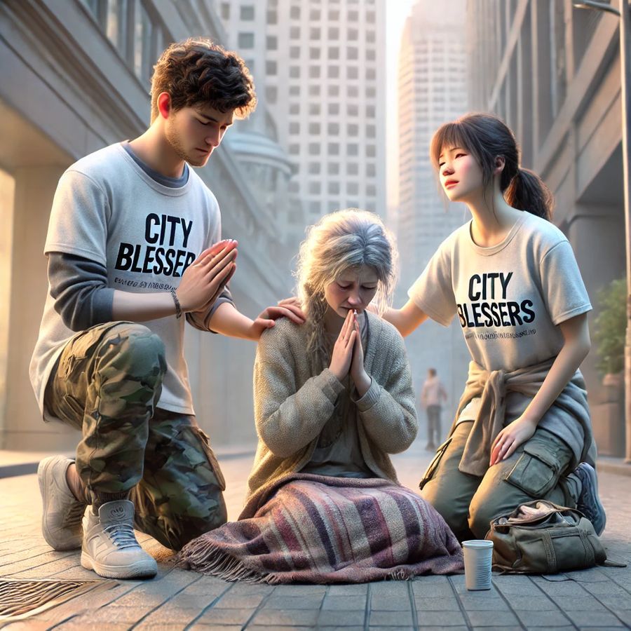 City Blessers comforting a woman on the street