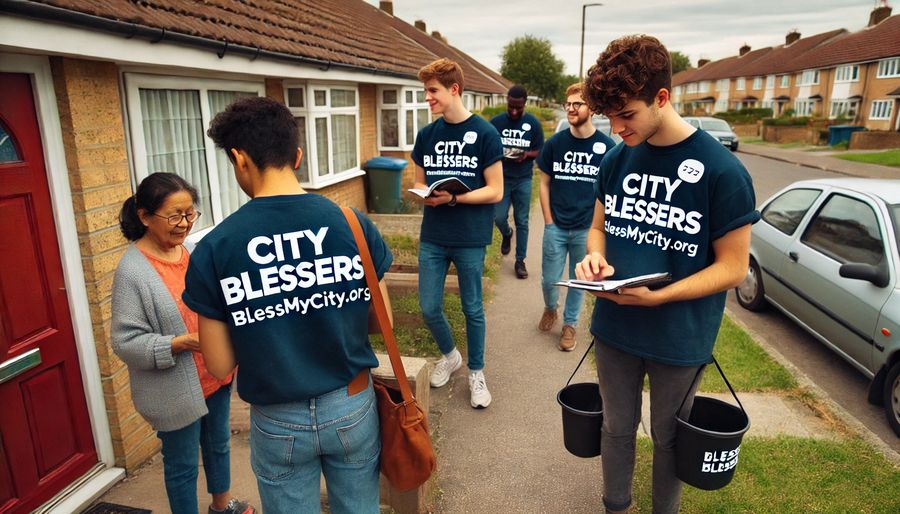 City Blessers visiting neighbors door to door
